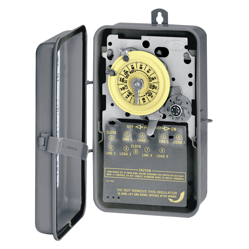 Product image for Intermatic T1472BR NEMA 3R Steel Case 208 to 277 VAC 60 Hz 40 Amp 4PST Electromechanical Time Switch with Clock Motor Terminal