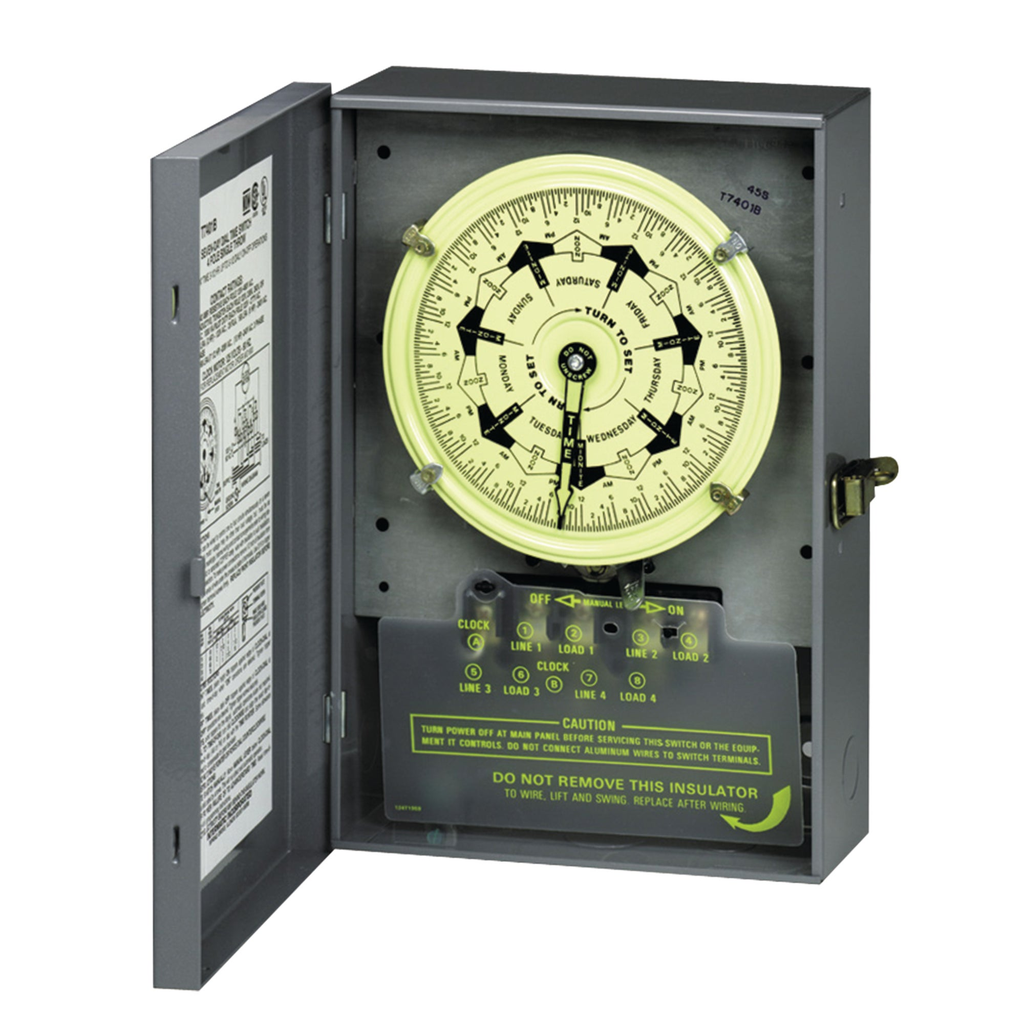 Product image for Intermatic T7402B NEMA 1 Steel Case 208 to 277 VAC 60 Hz 40 Amp 4PST Electromechanical Time Switch