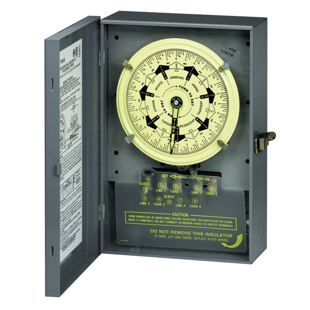 Product image for Intermatic T7401BC NEMA 1 Steel Case 125 VAC 60 Hz 40 Amp 4PST Electromechanical Time Switch with Carryover