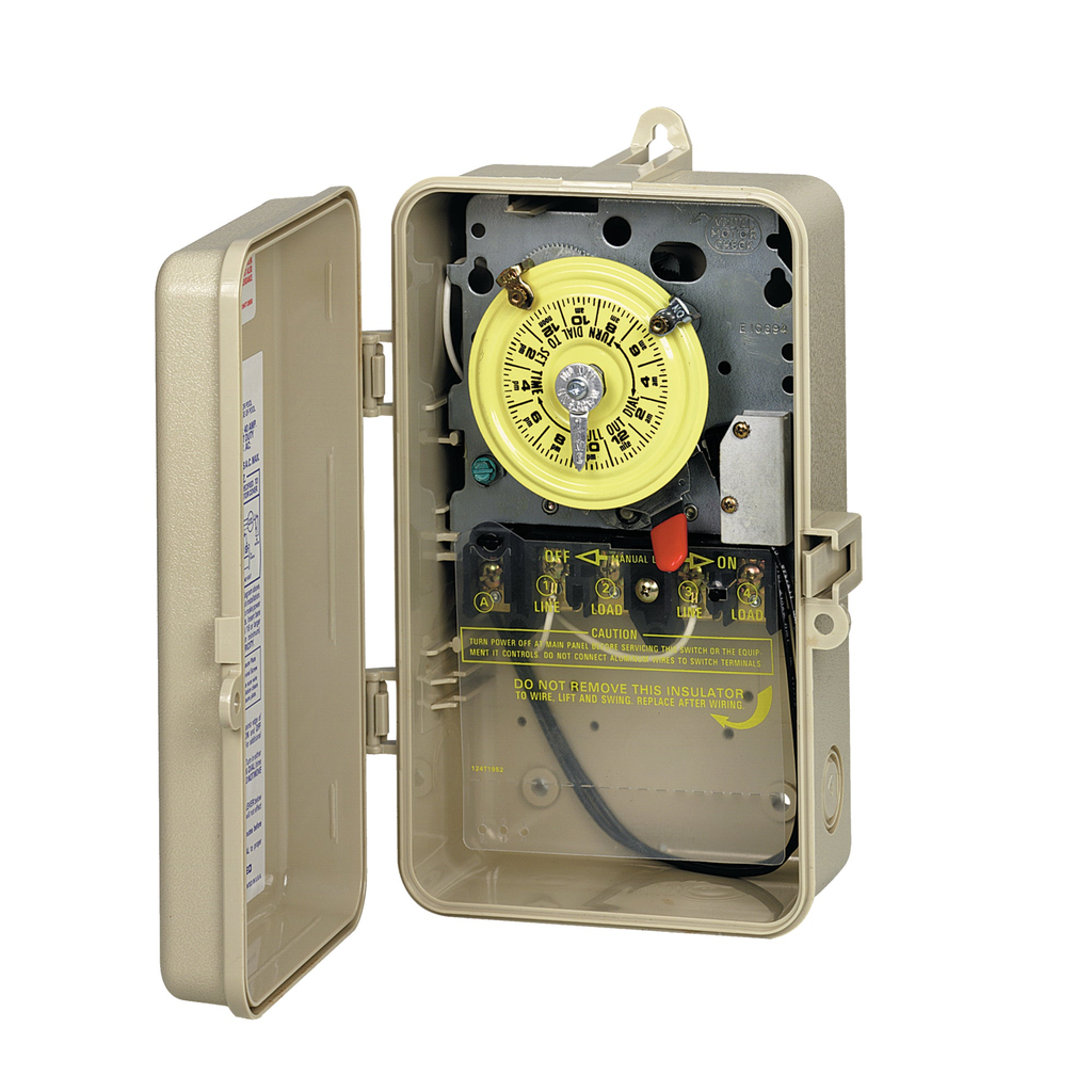 Product image for Intermatic T104P201 NEMA 3R Plastic Case 208 to 277 VAC 60 Hz 40 Amp DPST Electromechanical Time Switch with Pool Heater