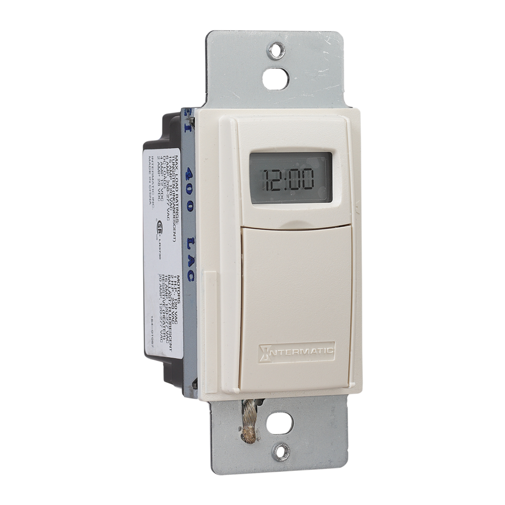 Product image for Intermatic EI400LAC 120 to 277 VAC 12 to 28 VDC 20 Amp 1-Pole 3-Way Light Almond Digital Auto-Off In-Wall Timer