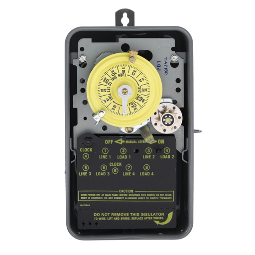 Intermatic T1471BR NEMA 3R Steel Case 125 VAC 60 Hz 40 Amp 4PST Electromechanical Time Switch with Clock Motor Terminal