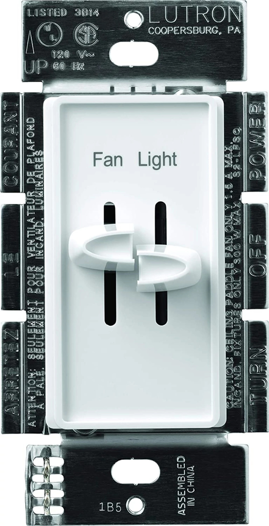 Product image for Lutron S2-LFSQH-WH 1.5 Amp 300 W 120 Volt White 1-Pole Incandescent/Halogen Fan/Light Speed Control Dimmer