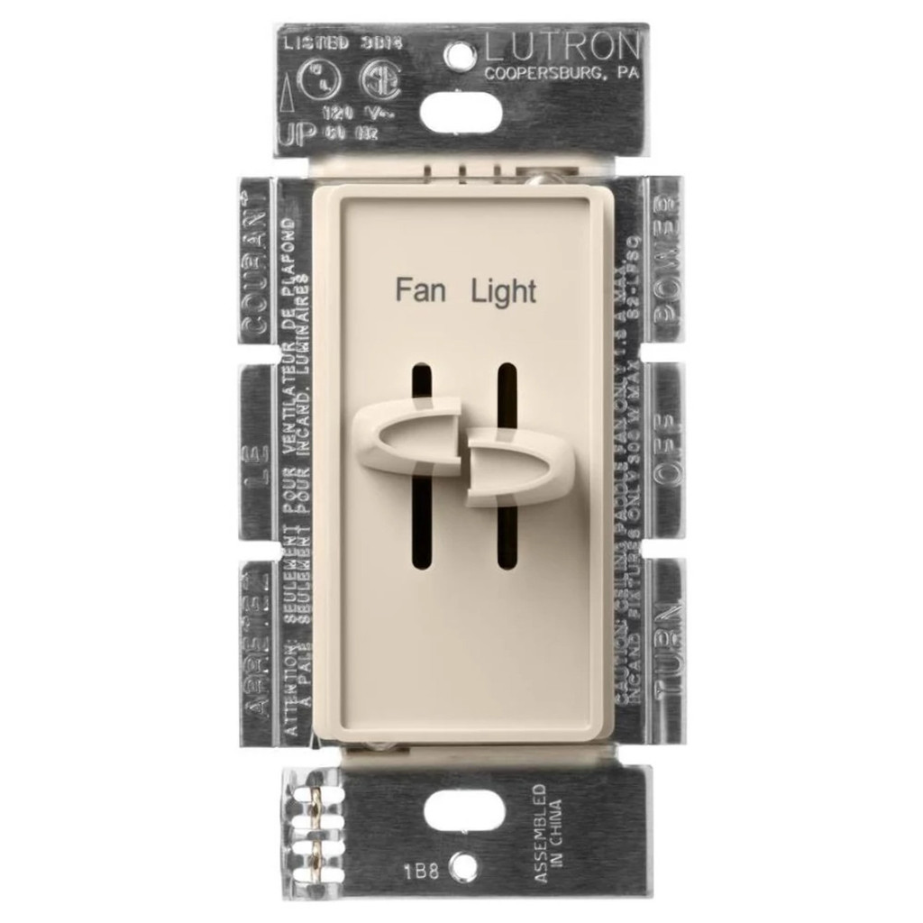 Product image for Lutron S2-LFSQH-LA 1.5 Amp 300 W 120 Volt Light Almond 1-Pole Incandescent/Halogen Fan/Light Speed Control Dimmer