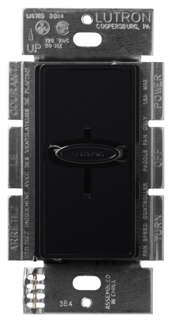 Product image for Lutron SFSQ-F-BL 1-Pole 1.5 Amp 120 VAC 3-Speed Black Slide to Off Fan Speed Controller