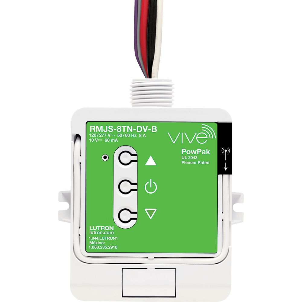 Product image for Lutron RMJS-8TN-DV-B Vive™ PowPak Dimming Module w/ 0-10V Control, 120/277V, 433.05 - 434.79 MHz