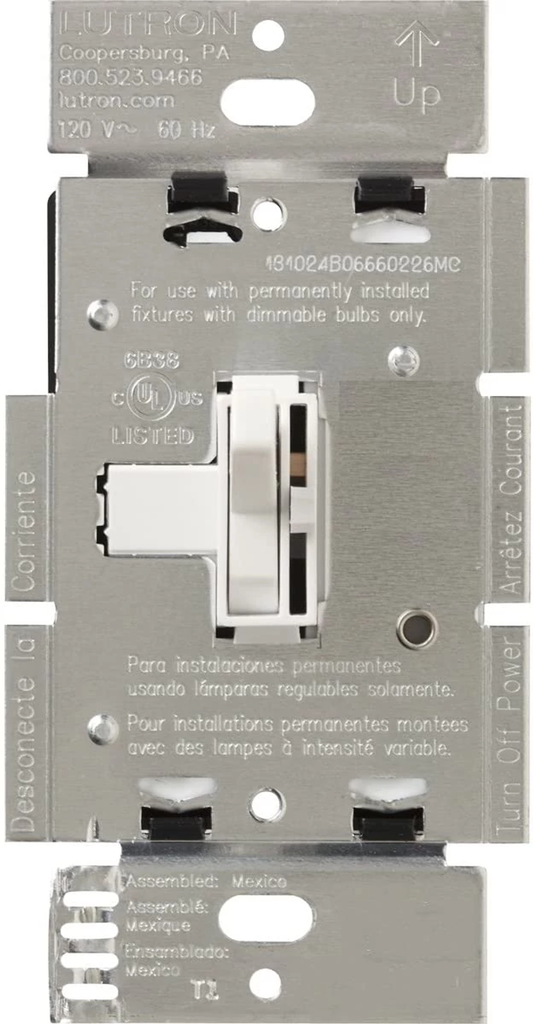 Product image for Lutron AYF-103P-WH 120 Volt White 1-Pole/3-Way Fluorescent Preset Dimmer