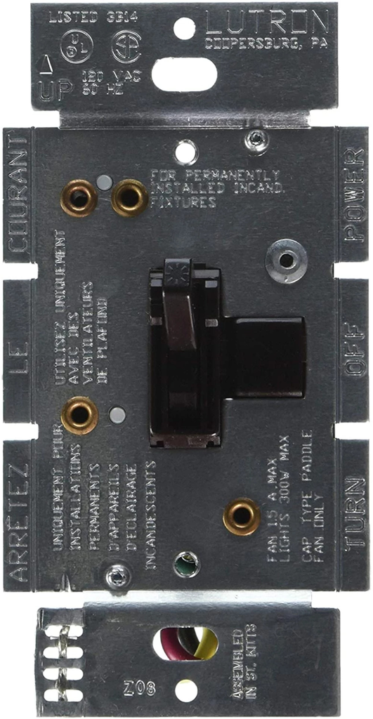 Product image for Lutron AY2-LFSQ-BR Single-Pole 3-Speed Fan Control (120V 1.5A) / Dimmer (120V 300W Incandescent / Halogen), Brown