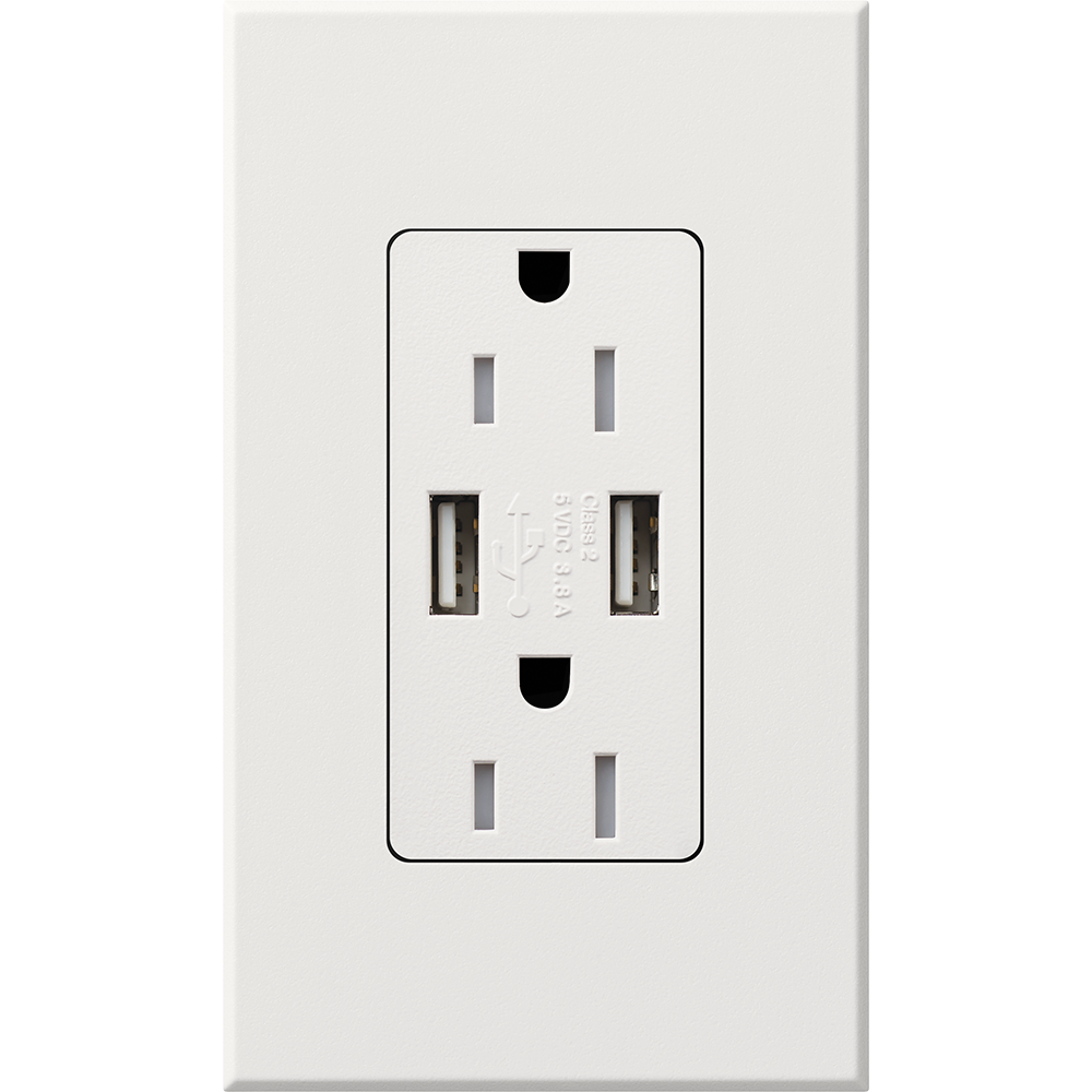 Product image for Lutron NTR-15-UBTR-WH NT 15A USB TAMPE