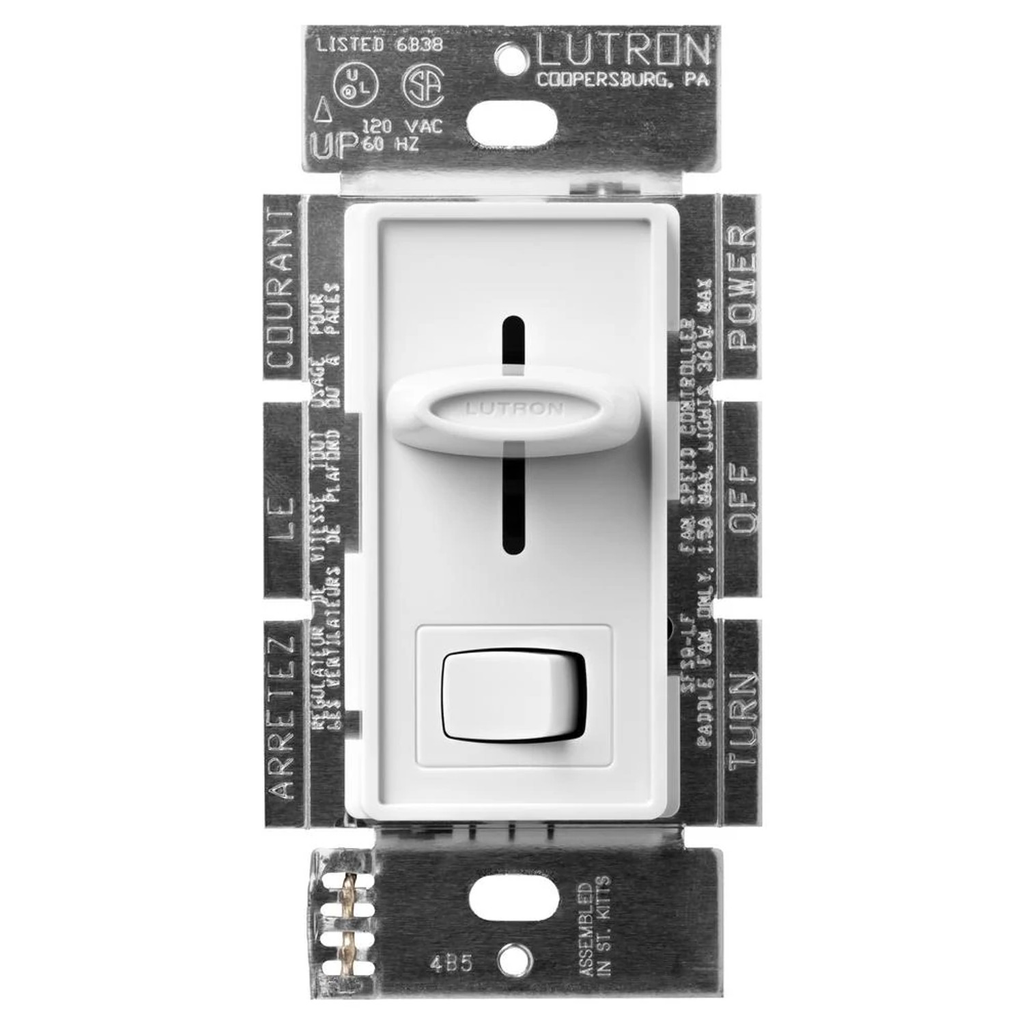 Product image for Lutron SFSQ-LF-WH 360 W 120 VAC 1.5 Amp 1-Pole White Incandescent/Halogen Fan/Light Speed Control Switch