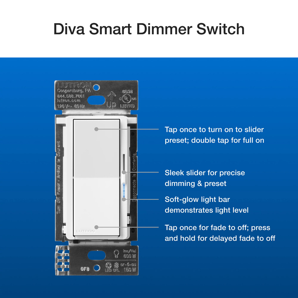 Lutron DVRFPKG1DWH Caseta Wireless Diva Smart Dimmer Expansion Kit, w