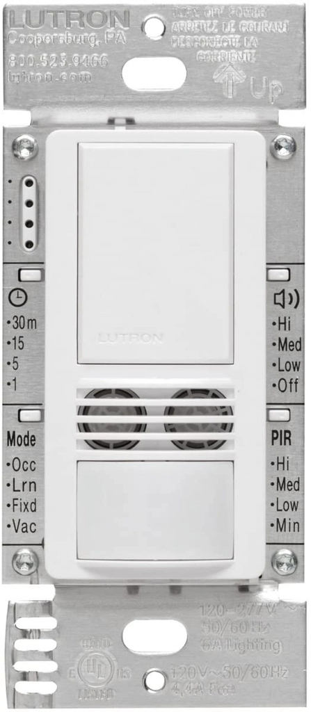 Product image for Lutron MS-B102-WH 120 to 277 VAC 6 Amp 1-Pole/3-Way/Multi-Location White Dual Technology Occupancy Sensor Switch