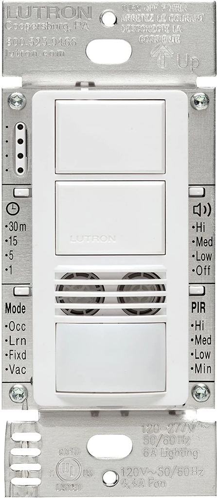 Product image for Lutron MS-A202-WH 120 to 277 VAC 6 Amp 1-Pole White Dual Technology Occupancy Sensor Switch