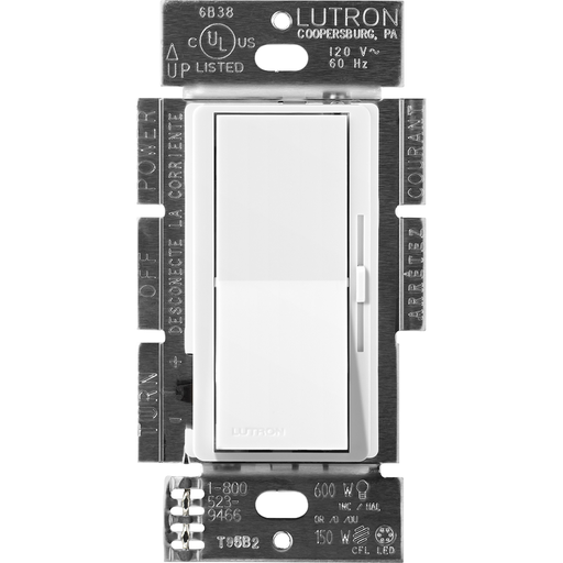 Product image for Lutron DVSCLV-600P-SW 450 W 120 Volt Snow 1-Pole Magnetic Low Voltage Paddle Switch Preset Dimmer