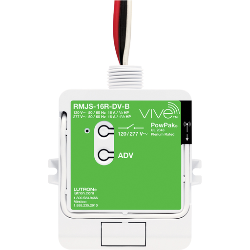 Product image for Lutron RMJS-16R-DV-B Vive PowerPak Relay Module w/ Softswitch, 120/277V 16A