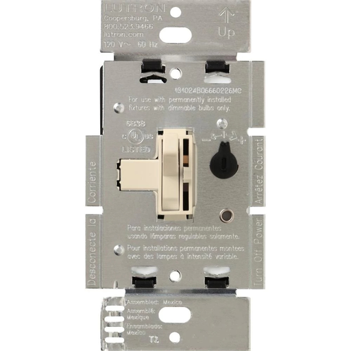 Product image for Lutron AYLV-600P-LA 120 VAC 600 VA Light Almond 1-Pole Magnetic Low Voltage Preset Dimmer