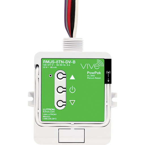 Product image for Lutron RMJS-8TN-DV-B Vive™ PowPak Dimming Module w/ 0-10V Control, 120/277V, 433.05 - 434.79 MHz