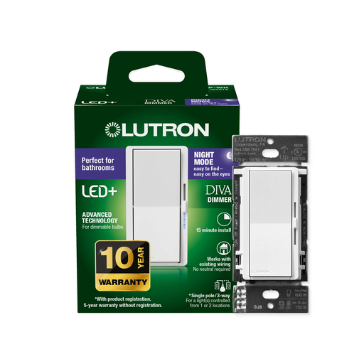 DVCLN-153P-WH - Diva LED+ Dimmer with Night Mode - Perfect for Bathrooms