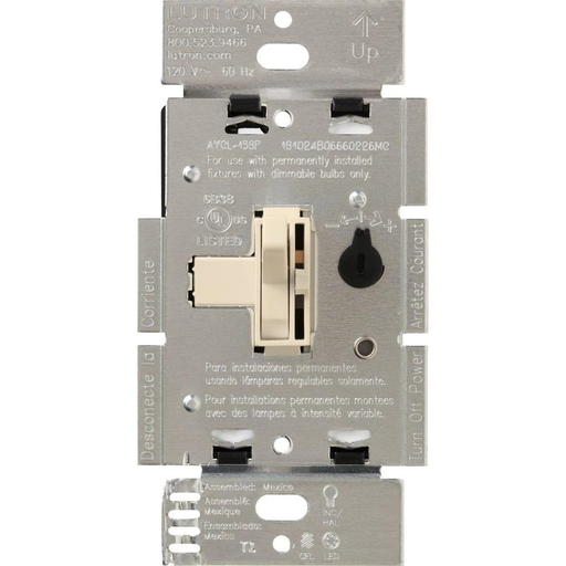 Product image for Lutron AYCL-253P-LA 600 W 120 Volt Light Almond 1-Pole/3-Way Incandescent/Halogen Dimmer
