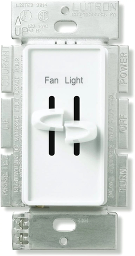 Product image for Lutron S2-LF-WH 2.5 Amp 300 W 120 Volt White 1-Pole Incandescent/Halogen Fan/Light Speed Control Dimmer