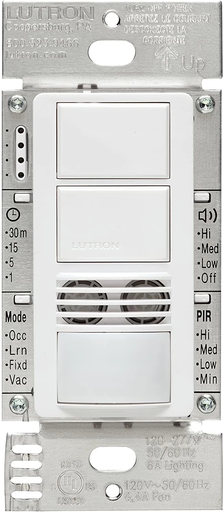 Product image for Lutron MS-A202-WH 120 to 277 VAC 6 Amp 1-Pole White Dual Technology Occupancy Sensor Switch