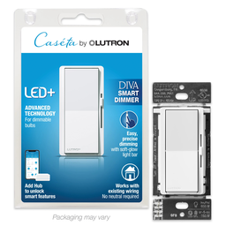 Product image for Lutron DVRF-6L-WH Diva Smart Paddle Dimmer, Single-Pole / 3-Way, White