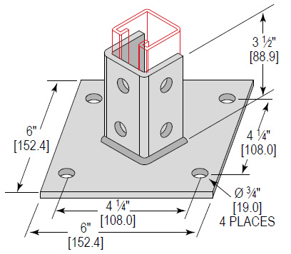 Product image for Minerallac PBS4H350EG Post Base Single Channel, 4 Hole Standard 3-1/2, Zinc Plated