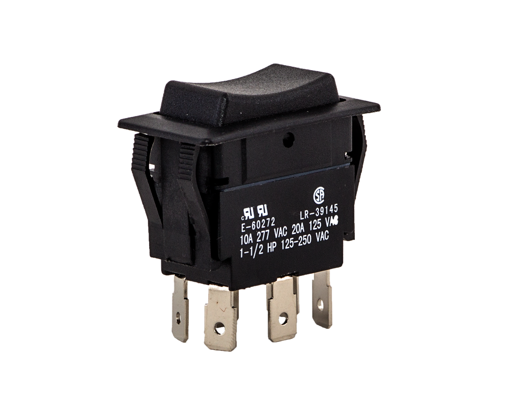 Product image for NSI 77060RQ 20 Amp at 125 VAC 10 Amp at 250 VAC Black Thermoplastic On-Off-On DPDT Maintained Non-Lighted Rocker Switch