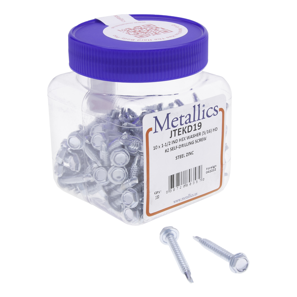 Mayer-DDS-10 x 1-1/2 in. 5/16 Indented Hex Head Self-Drilling & Tapping Screws with Washer - #2 Drill Point - Steel Zinc - 100qty-1