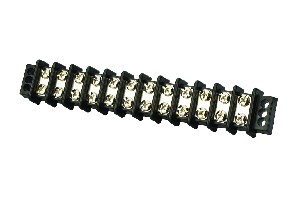 Product image for NSI TB3096-12 600 Volt 30 Amp #8 Stud Black Glass Filled Polyester 12-Circuit Double Row Terminal Block