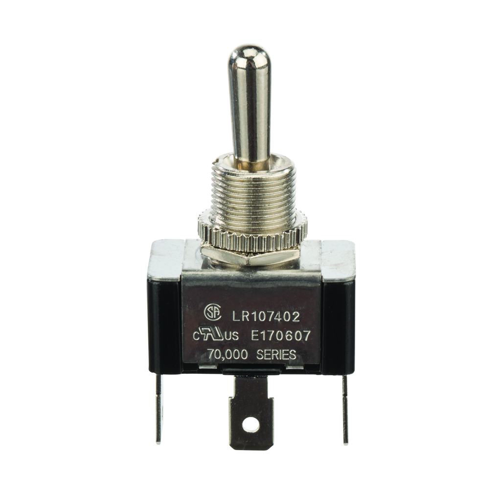 Product image for NSI 78070TQ 20 Amp at 125 VAC 10 Amp at 250 VAC Brass/Nickel On-Off-On SPDT Maintained Bat Toggle Switch