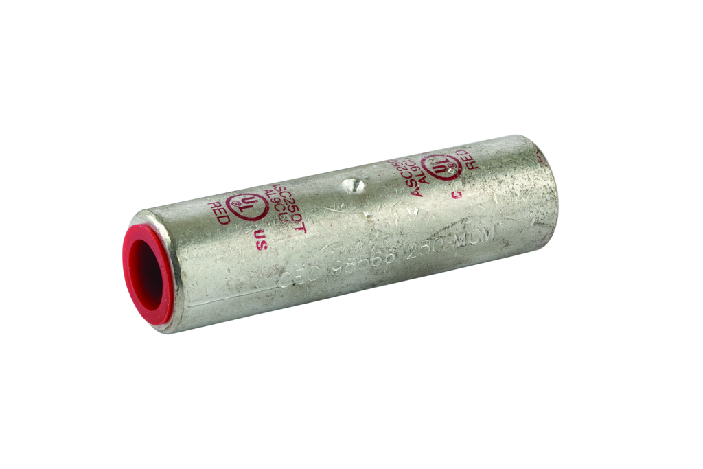 Product image for NSI ASC250T 250 MCM Red Tinned Aluminum Standard Barrel 2-Conductor Dual Rated Compression Splice