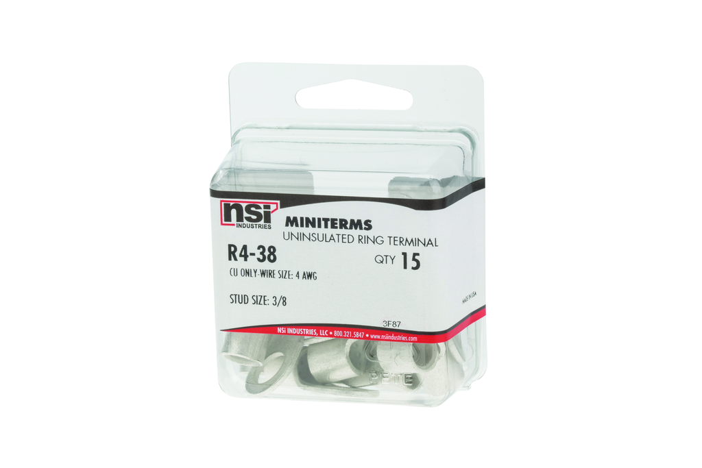 Product image for NSI R4-38 3/8 Inch 4 AWG Silver Tinned Copper 1-Hole Uninsulated Ring Terminal