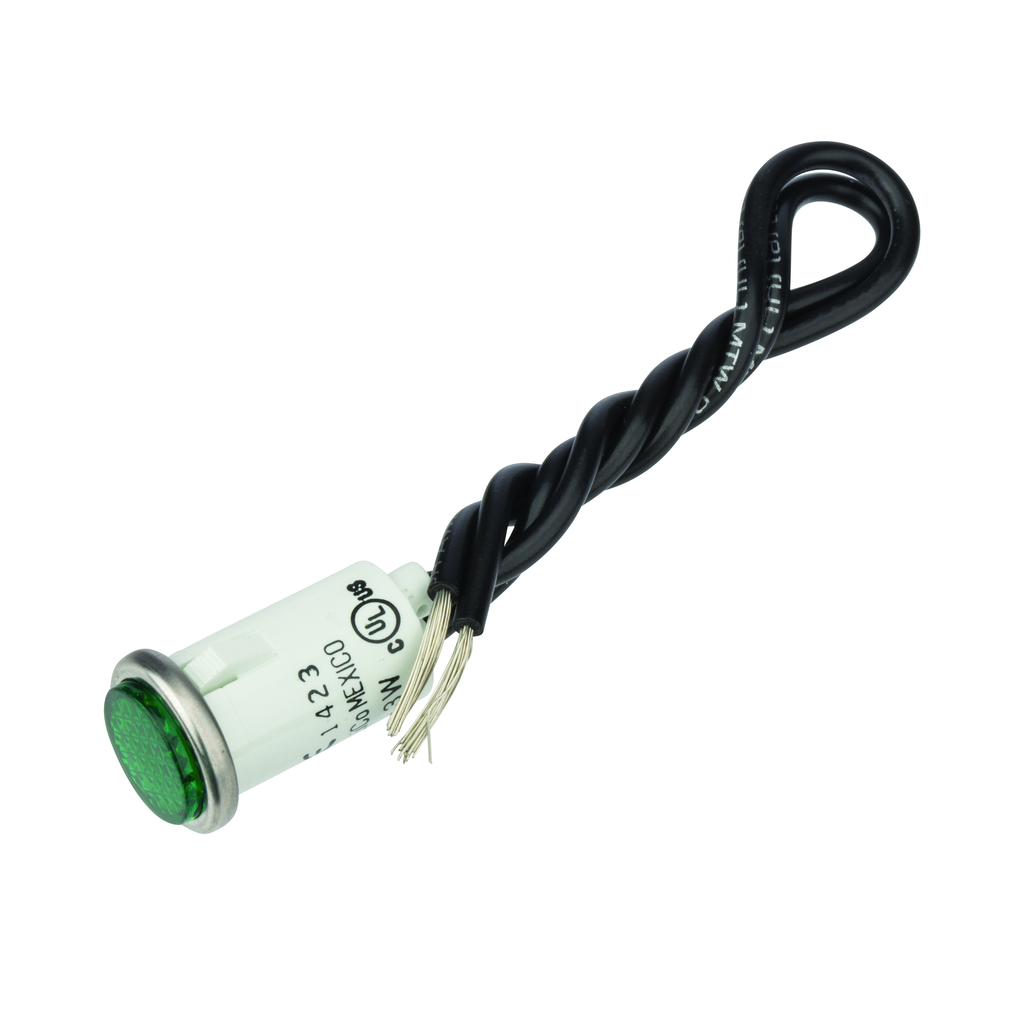Product image for NSI 79740LW 125 Volt Diamond Green Lens White Stainless Bezel Round Indicator Light