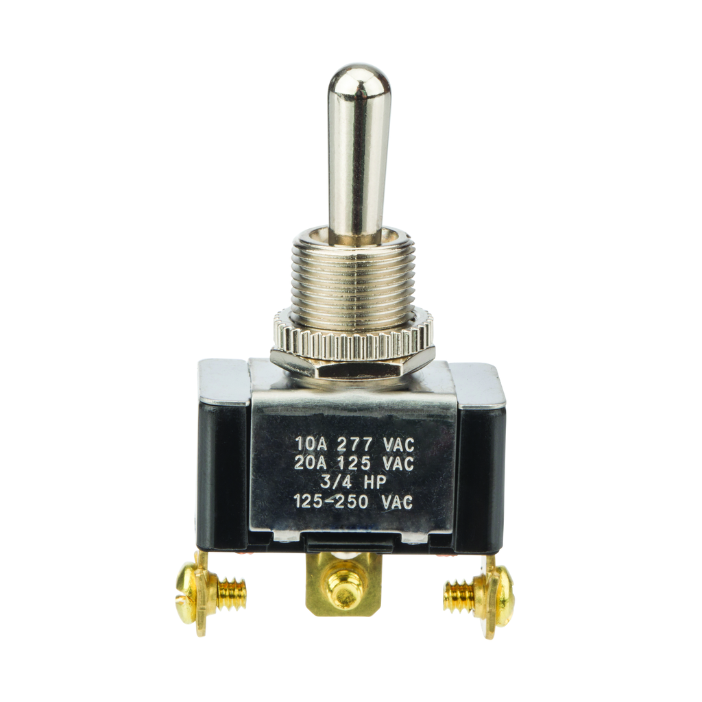 Product image for NSI 78160TS 20 Amp at 125 VAC 10 Amp at 250 VAC Brass/Nickel On-Off-On SPDT Maintained Bat Toggle Switch