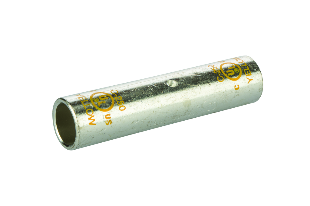 Product image for NSI C-250 250 MCM Yellow Tinned Copper Long Barrel 2-Conductor Compression Splice