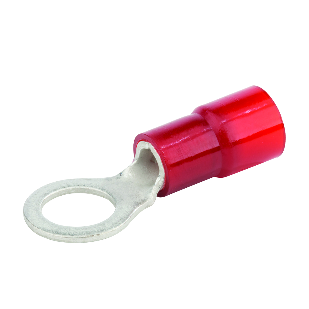 Product image for NSI R8-38N 3/8 Inch 8 AWG Red Nylon 1-Hole Insulated Ring Terminal