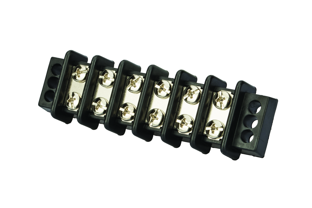 Product image for NSI TB3096-6 600 Volt 30 Amp #8 Stud Black Glass Filled Polyester 6-Circuit Double Row Terminal Block