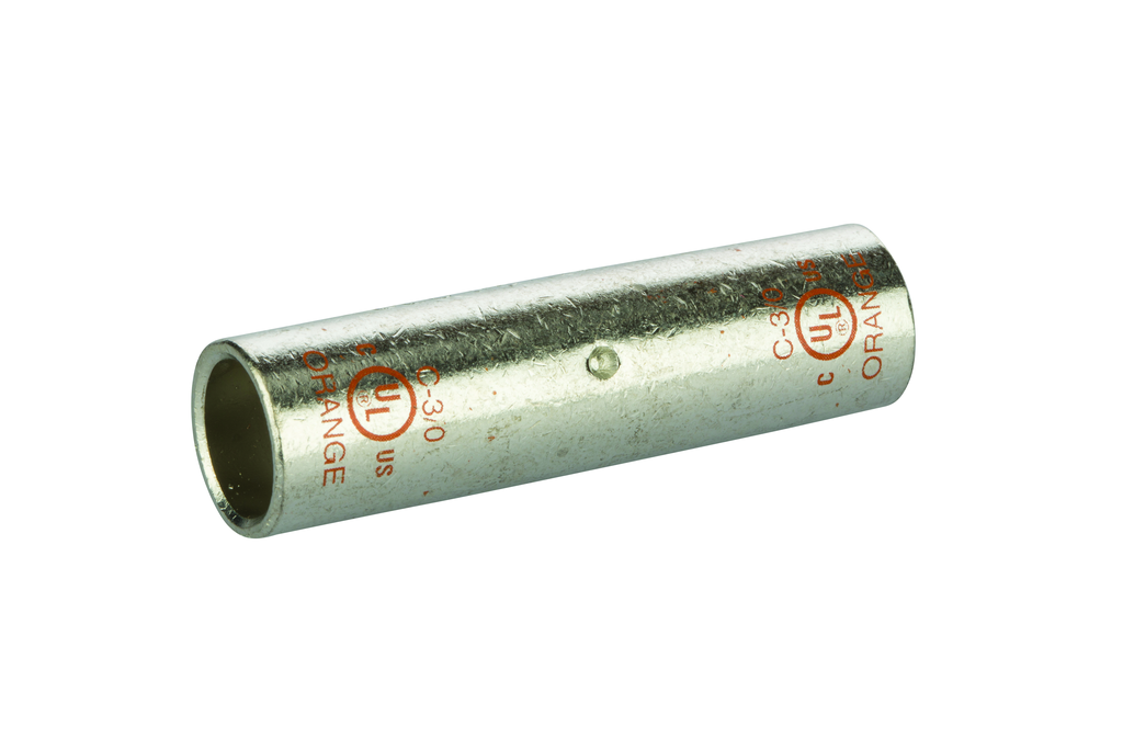 Product image for NSI C-3/0 3/0 AWG Orange Tinned Copper Long Barrel 2-Conductor Compression Splice