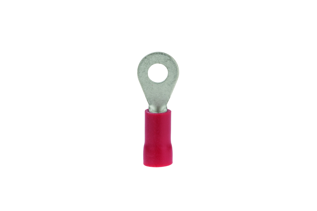 Product image for NSI R22-6V #6 Stud 22 to 18 AWG Red Vinyl 1-Hole Insulated Ring Terminal