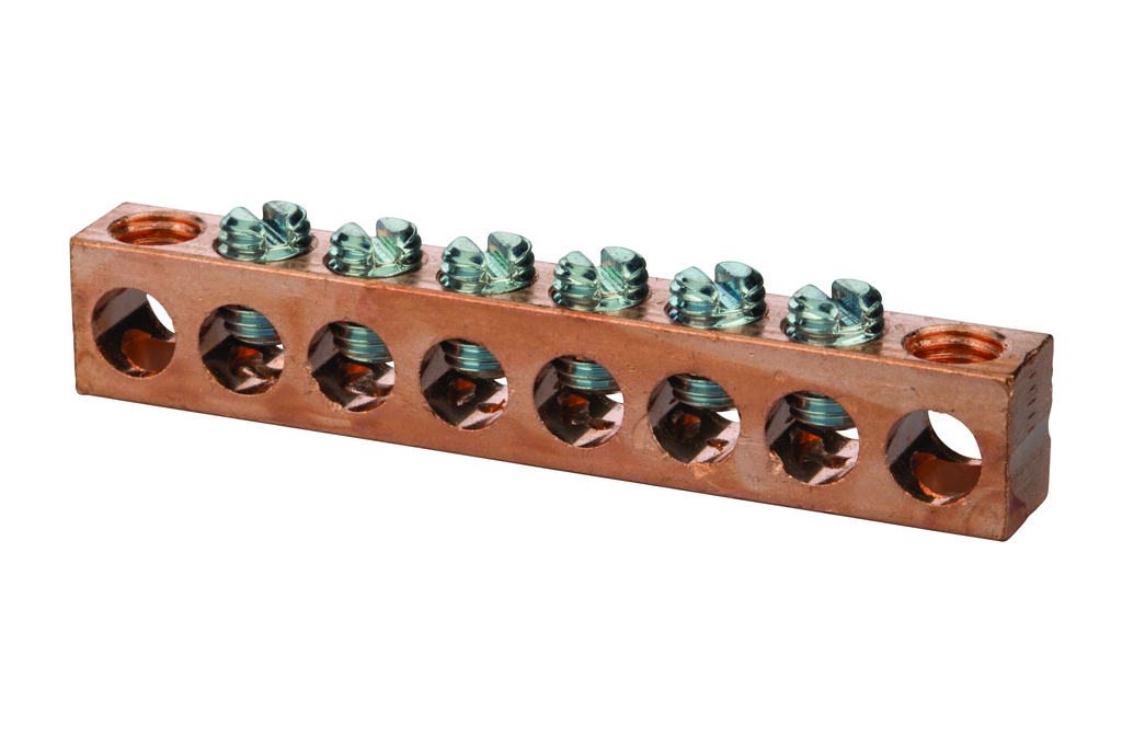 Product image for NSI 4C-14-818 14 to 4 AWG Copper 6-Circuit 8-Hole Neutral Bar and Grounding Multiple Connector