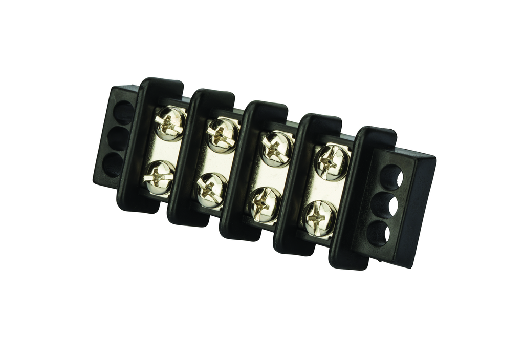 Product image for NSI TB3096-4 600 Volt 30 Amp #8 Stud Black Glass Filled Polyester 4-Circuit Double Row Terminal Block