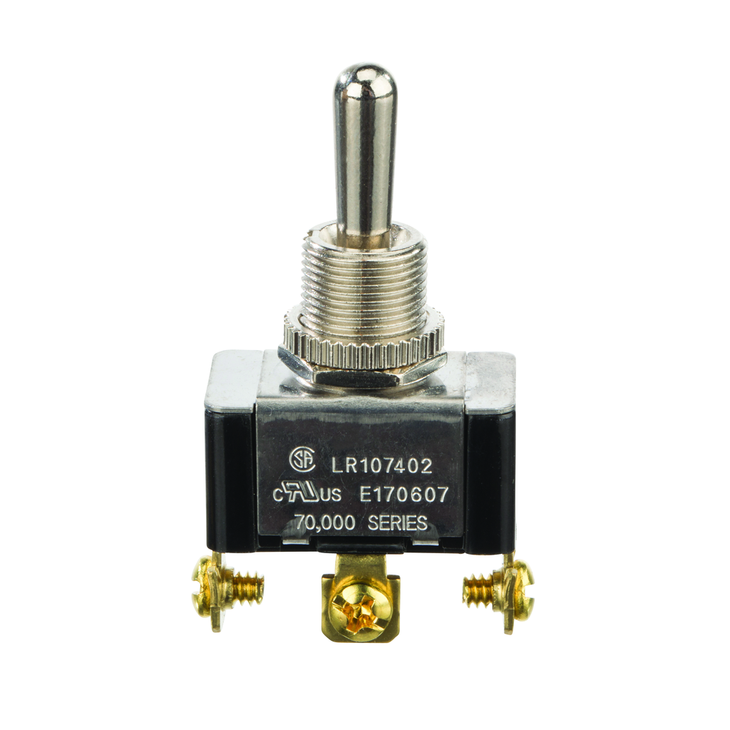 Product image for NSI 78190TS 15 Amp at 125 VAC 10 Amp at 250 VAC Brass/Nickel On-Off-On SPDT Momentary Bat Toggle Switch