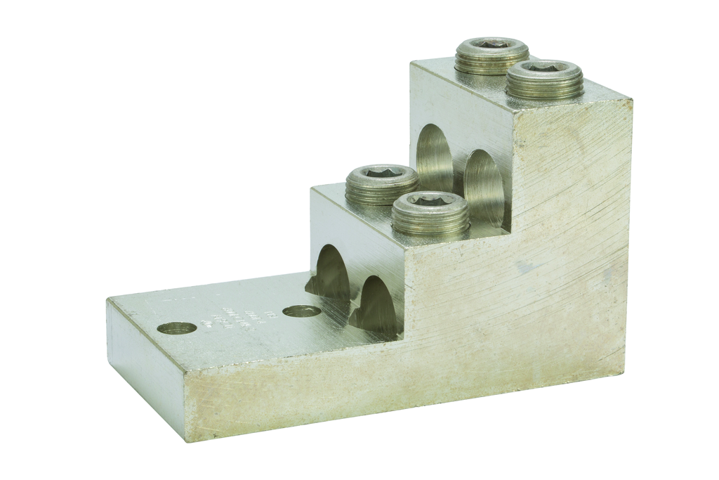 Product image for NSI 600T-4 13/32 Inch 2 AWG to 600 MCM Tinned Aluminum 4-Conductor Stacked Lug