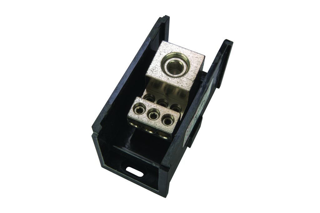 Product image for NSI AL-V1-K6 250 to 1000 MCM Line 14 to 2/0 AWG Load 7-Terminal Black Aluminum Single Primary Power Distribution Block