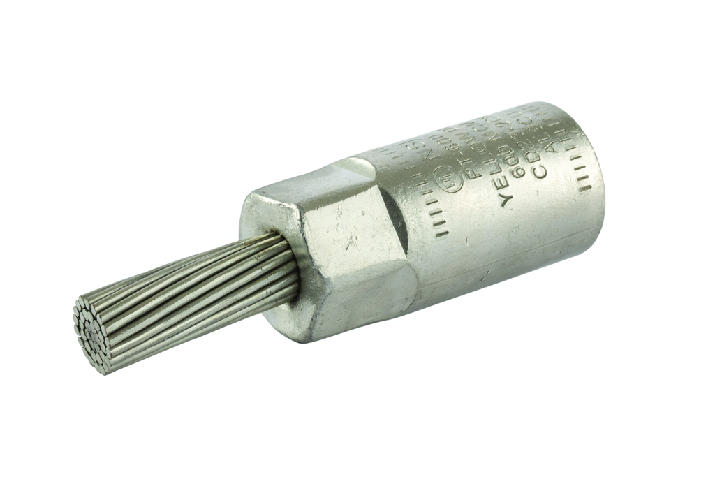 Product image for NSI PT600 600 MCM Yellow Tinned Aluminum 1-Conductor Stranded Bi-Metallic Pin Terminal