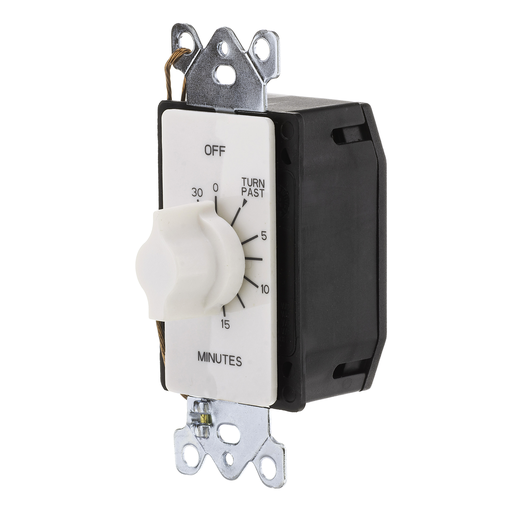Product image for Tork A530MW 125/277 VAC 60 Hz 20 Amp 30 Minute White SPST Springwound Auto Off In-Wall Electromechanical Time Switch
