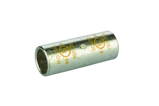Product image for NSI SC-250 250 MCM Yellow Tinned Copper Standard Barrel 2-Conductor Compression Splice