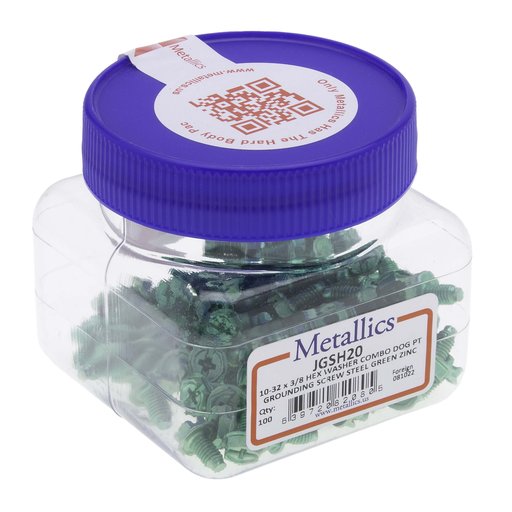 JGSH24 - Metallics 10-32 X 3/8 Hex Washer Head Slotted Type F Grounding Screw Zinc And Green-100 Per Jar (JGSH24)