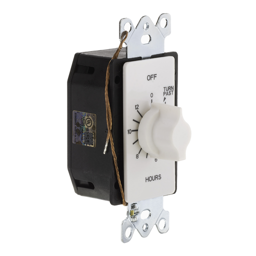 Product image for Tork A512HW 125/277 VAC 60 Hz 20 Amp 12 Hour White SPST Springwound Auto Off In-Wall Electromechanical Time Switch